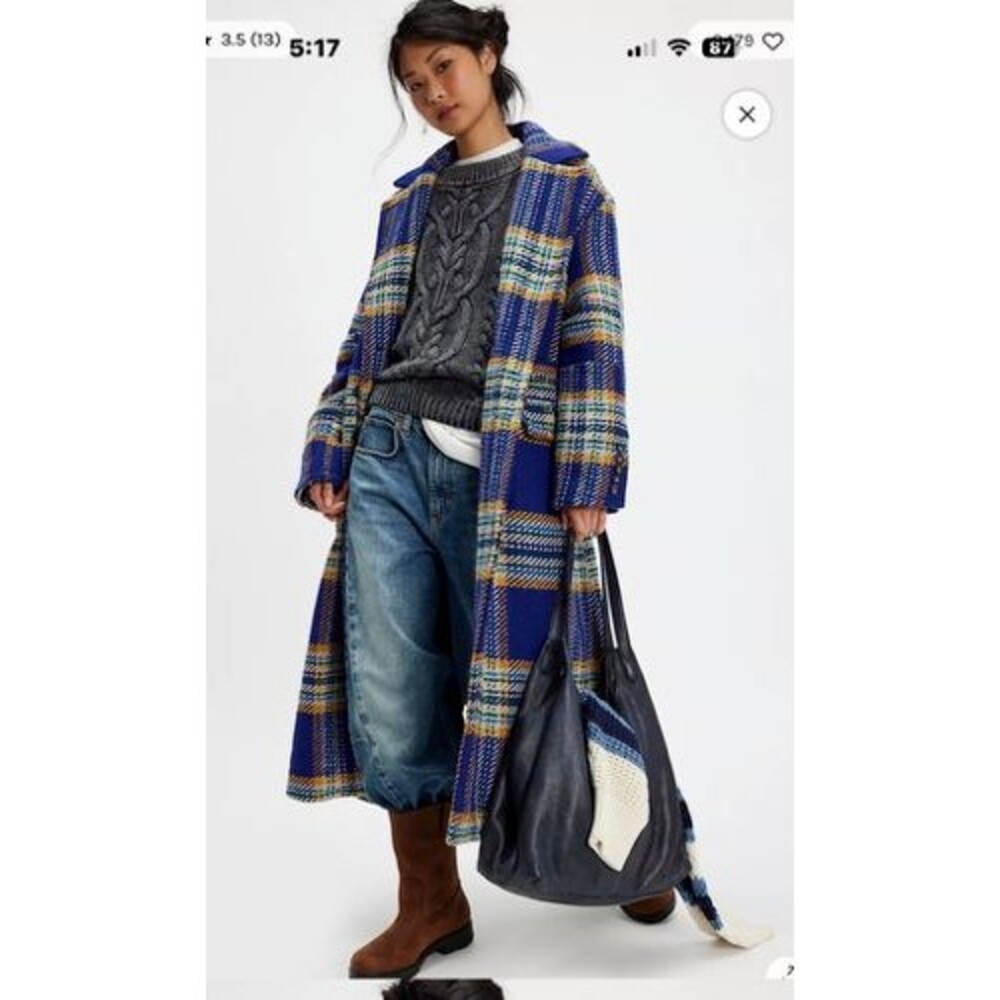 WE THE FREE Free People Plaid Long Duster Overcoat Jacket XS, oversized NWOT